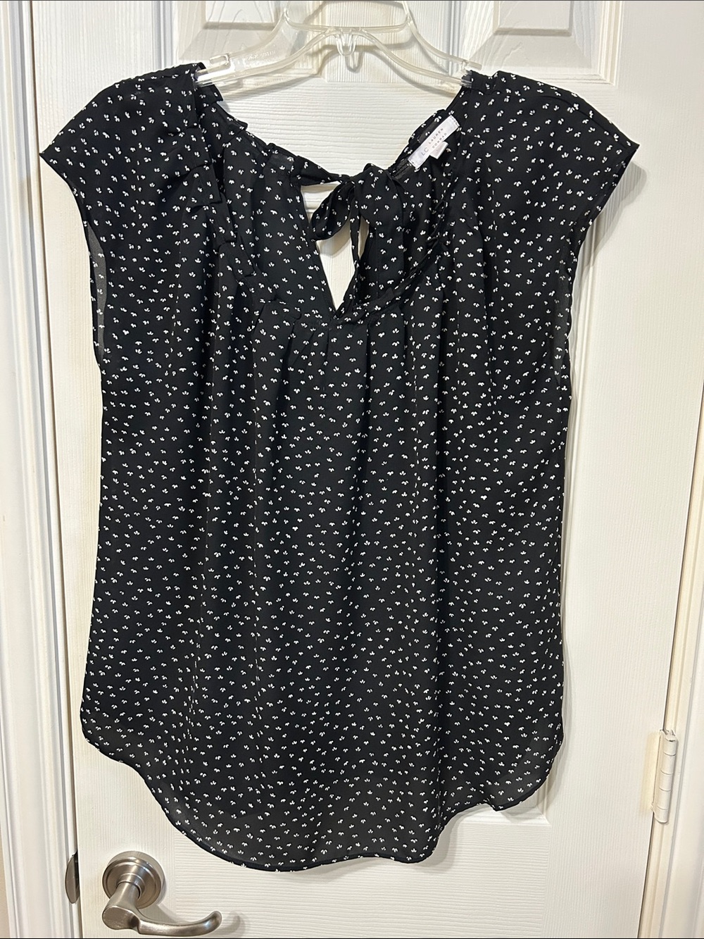 LC Lauren Conrad Black Blouse with White Heart Print
